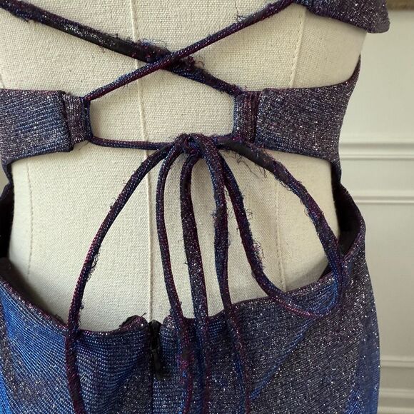 Vintage 90s Blondie Nites Caged Back Cosmic Sparkle BodyCon Cocktail HoCo Dress - Picture 8 of 10